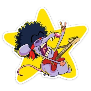 🤘 rat, guitare, rock and roll, dessin animé, musique, étoile telegram sticker
