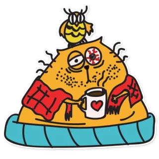 😖 cat, coffee, scarf, owl, cute, cartoon, sticker telegram sticker