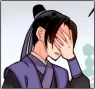 😒 애니메이션, 얼굴 감싸기, 실망, 좌절, 당황, 남자, 전통 의상 whatsapp sticker