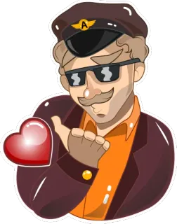 😘 cartoon, pilot, aviator, love, heart, sunglasses, mustache telegram sticker