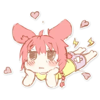 😍 Chibi, Anime, Kawaii, Trái tim, Nằm, Tóc hồng telegram sticker
