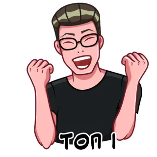 😮 TONI dessin animé, homme, lunettes, succès, célébration whatsapp sticker