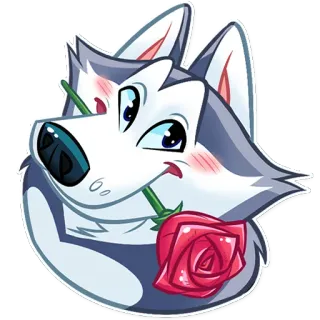 🌹 Husky, Hund, Rose, Blume, Liebe, Süß, Tier, Cartoon whatsapp sticker