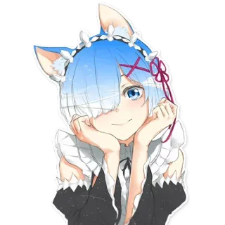 😊 Rem Re:Zero Anime, Rem, Orejas de gato, Sirvienta, Linda, Chica, Pelo azul, Re:Zero telegram sticker