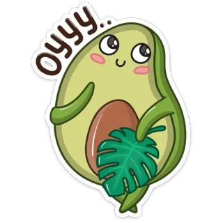 🙊 OYYY... avocat, mignon, kawaii, dessin animé, nourriture, feuille, autocollant telegram sticker