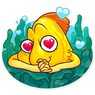 😍 ryba, miłość, kreskówka, oczy w serca, wodorosty, uroczy telegram sticker
