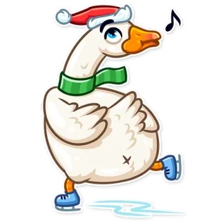 🙄 goose, ice skating, winter, christmas, santa hat, bird, animal, cartoon telegram sticker