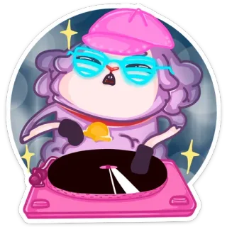 🎵 autocollant, platine, animal, musique, mouton, rose, lunettes telegram sticker