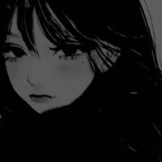 🎡 Anime, Ragazza, Ritratto, Illustrazione, Manga, Bianco e nero, Arte telegram sticker
