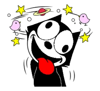 😝 Felix the Cat Мультфильм, Кот, Головокружение, Смешной, Звезды, Птицы whatsapp sticker