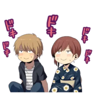 😊 ドキ Anime, Manga, Cặp đôi, Đỏ mặt, Dễ thương, Chữ Nhật, Doki telegram sticker