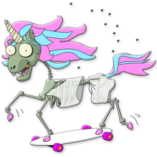 🏄 unicorn, zombie, skateboard, fantasy, cartoon, skeleton whatsapp sticker