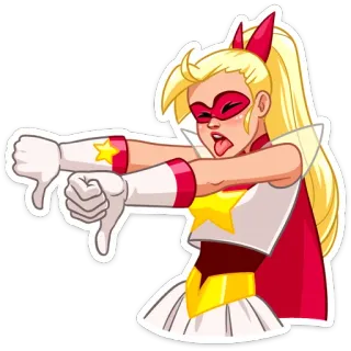 👎 Desenho animado, Polegar para baixo, Super-herói, Feminino, Negativo, Desgosto telegram sticker