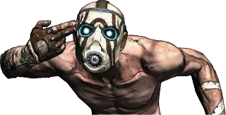 🔫 Psycho Borderlands Borderlands, Psycho, Máscara, Máscara de gás, Video game, Shooter, Looter shooter, Cell shading whatsapp sticker