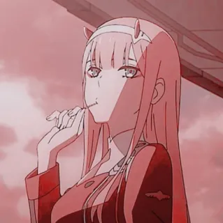 🍭 Zero Two Darling in the Franxx Anime, Zero Two, Darling in the Franxx, imut, kartun telegram sticker