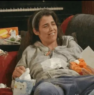 🍕 Robin Scherbatsky How I Met Your Mother khóc, buồn, khăn giấy, show truyền hình, phụ nữ telegram sticker