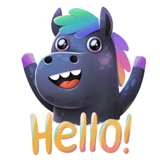 👻 Hello! лошадь, привет, милый, дружелюбный, мультяшный, животное, веселый whatsapp sticker