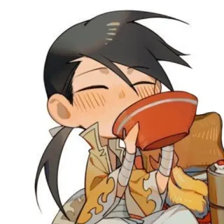 😝 Anime, Fofo, Bebendo, Chibi, Tigela, Desenho animado telegram sticker