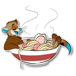 🍜 Furry, Ramen, Nouilles, Soupe, Dessin animé, Nourriture, Bol whatsapp sticker