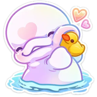 🤗 carino, animale, anatra, affettuoso, cartone animato, acqua, cuori whatsapp sticker