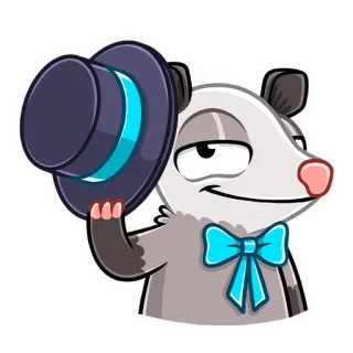 👋 zarigüeya, sombrero de copa, pajarita, animal, dibujos animados, saludo whatsapp sticker