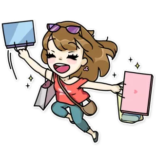 🛍 Шопинг, Женщина, Радостная, Сумки, Мультфильм, Мода, Праздник telegram sticker