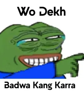 😂 Pepe the Frog Wo Dekh
Badwa Kang Karra Meme, Grenouille, Pointer, Pleurs, Rire telegram sticker
