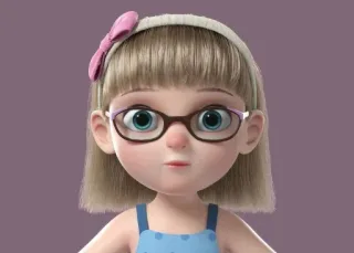 😗 dessin animé, fille, lunettes, nœud, enfant, personnage telegram sticker