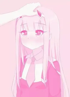 😊 Anime, Gadis, Lucu, Merah muda, Tangan, Elus kepala telegram sticker