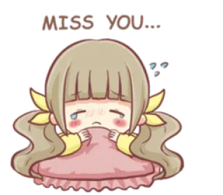 😒 MISS YOU... tenho saudades, triste, fofo/a, garota, lágrimas, solitário/a, desenho animado telegram sticker
