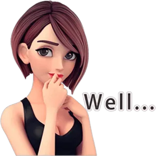 🙂 Well... женщина, думает, хорошо, выражение, мультфильм, женский telegram sticker