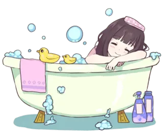 🛁 banho, bolhas, pato de borracha, desenho animado, fofo, anime telegram sticker