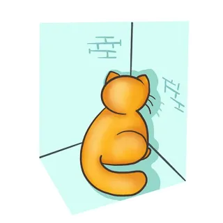 😶 cat, corner, sad, orange, animal, cartoon, lonely whatsapp sticker
