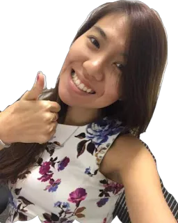 👍 mujer, sonrisa, selfie, pulgar arriba, retrato, persona, floral telegram sticker