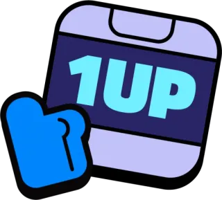 👍 1UP 1UP, luva, videogame, power-up, jogos telegram sticker