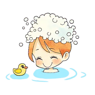 😊 meisje, bad, rubber eend, schuimbad, schattig, kawaii telegram sticker
