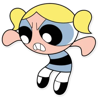 🤬 Bubbles Powerpuff Girls cartone animato, arrabbiato, personaggio, ragazza, supereroe telegram sticker