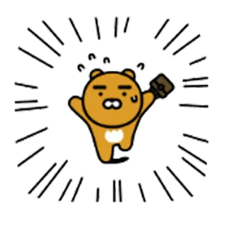 😱 Ryan ryan, kakao friends, медведь, мультяшный персонаж, будильник, спешка whatsapp sticker