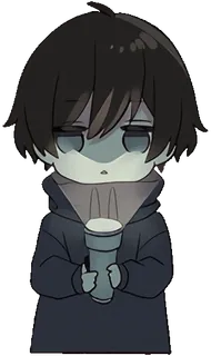 👹 Style animé, Lampe de poche, Chibi, Effrayé, Garçon, Triste telegram sticker