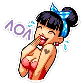 😂 LOL woman, laughing, lol, cartoon, pin-up, heart tattoo whatsapp sticker