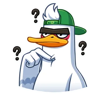 🤔 鸭子, 卡通, 问题, 思考, 困惑, 鸟 telegram sticker
