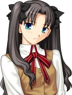 😕 Rin Tohsaka Fate/stay night Anime, Mujer, Personaje, Morro, Morena, Estudiante, Pelo largo whatsapp sticker