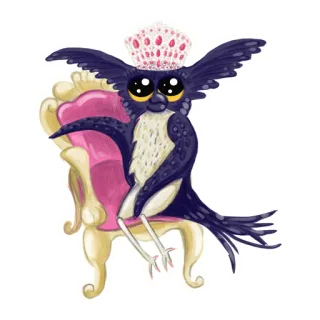 👸 Vogel, Krone, Tier, Stuhl, Cartoon, süß, lila, königlich telegram sticker
