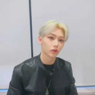🌚 Felix Idol K-pop, pelo rubio, retrato, cantante, joven, celebridad, Felix Stray Kids telegram sticker