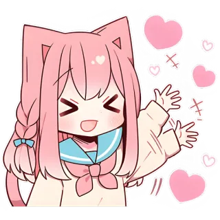 🙋‍♀ Anime, Kawaii, Kocia dziewczyna, Słodki, Różowy, Serca telegram sticker