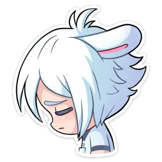 😞 cheveux blancs, triste, oreille, dessin animé, kawaii, illustration telegram sticker