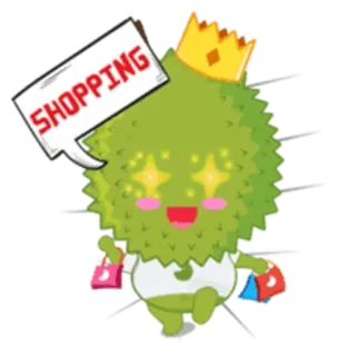 🛍 SHOPPING Zakupy, Durian, Kawaii, Słodkie, Król, Korona telegram sticker