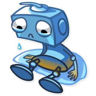😢 robot, buồn, khóc, xanh dương, hoạt hình, nhân vật, nghệ thuật số telegram sticker