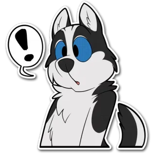 ❗ Hund, Husky, Cartoon, Ausrufezeichen telegram sticker