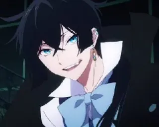 ❤️ Anime, Personagem, olhos azuis, cabelo preto, sorrindo telegram sticker